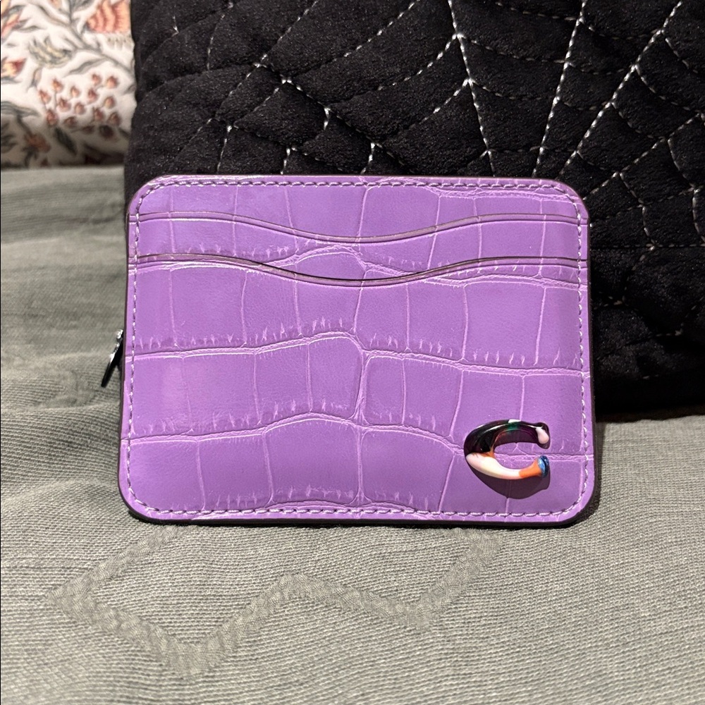 Purple Coach Croc-Embossed Card Holder